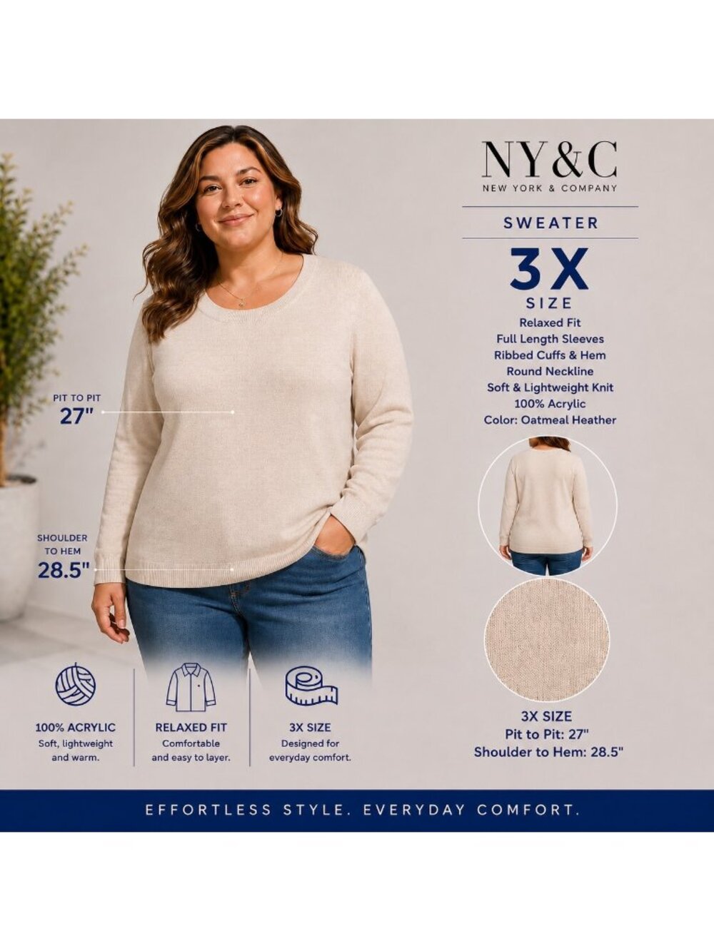 New York & Co Women's Acrylic Sweater XXL Beige Long Sleeve Academia Preppy NWT